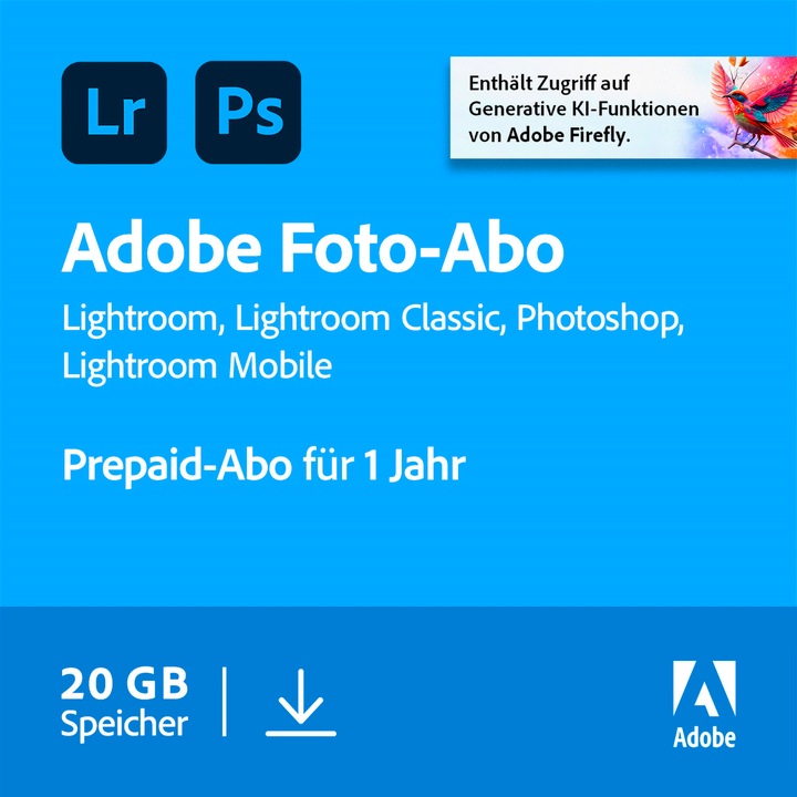 Produktbild Adobe Creative Cloud Photography Plan 20GB (1 User, 1 Geräte/User, 12 Monate)