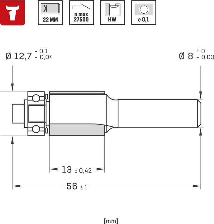 Produktbild Stier Bündigfräser D12,7 x L13 x S8 mm HM (HW)