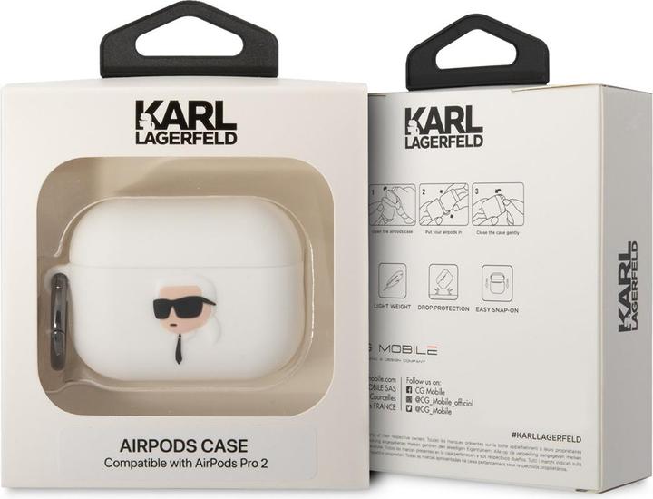 Image du produit Karl Lagerfeld KLAP2RUNIKH AirPods Pro 2 housse blanche/blanche Silicone Karl Head 3D (Manchon pour casque d'écoute)