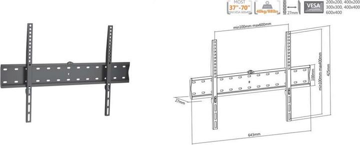 Produktbild equip Wandhalterung /50kg 1TFT fest (Wand, 40 kg, 37" - 70")