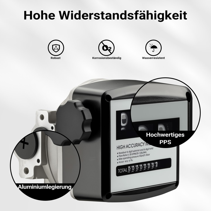 Produktbild Wiltec Diesel Heizöl Zähler Doppelzahlwerk 3bar 25,4mm 19-120l/min Heizölpumpe