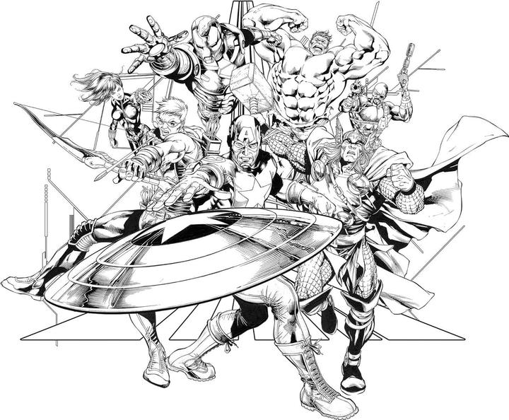 Actual product image Komar Non-woven Into Adventure Avengers Black and White 6-panel wallpaper 300 x 280 cm (300 x 280 cm)