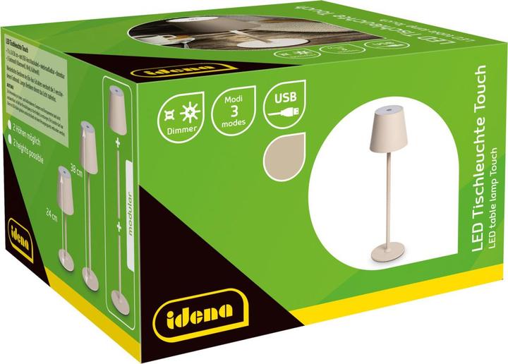 Produktbild Idena LED Tischleuchte Touch Metall beige 11x24/38cm Akku USB dimmbar 3 Modi Innen und Aussen
