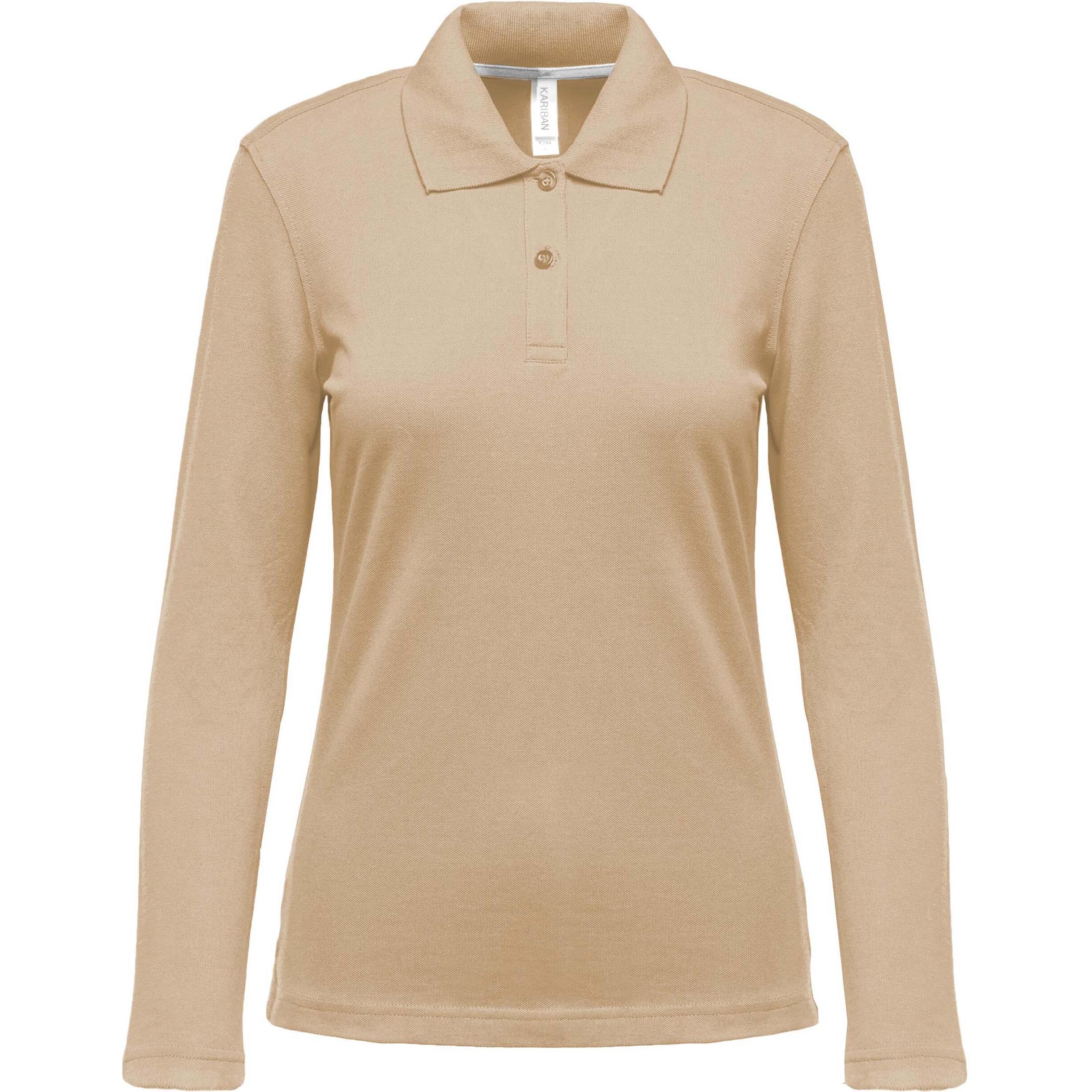 Kariban, Damen, Shirt, Langarm-Poloshirt für Frauen, Beige, (3XL)