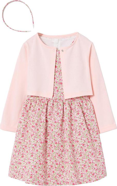 Vertbaudet Set aus Kleid, Cardigan und Haarband für Mädchen