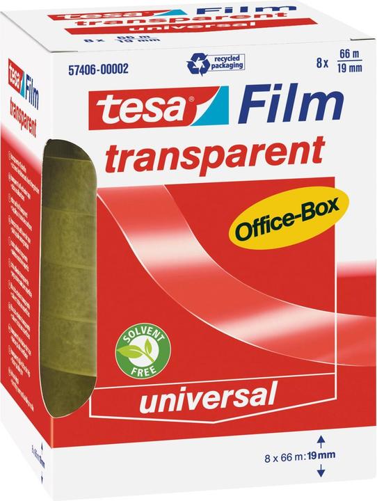 tesa 8x tesafilm TRANSPARENT - mit starker Haftung - alterungsbeständig und reissfest (19 mm)