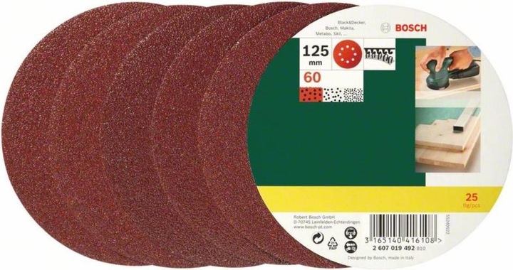Produktbild Bosch Zubehör Schleifblatt-Set für Exzenterschleifer, 25-teilig, 8 Löcher, 125 mm, 60 (60)