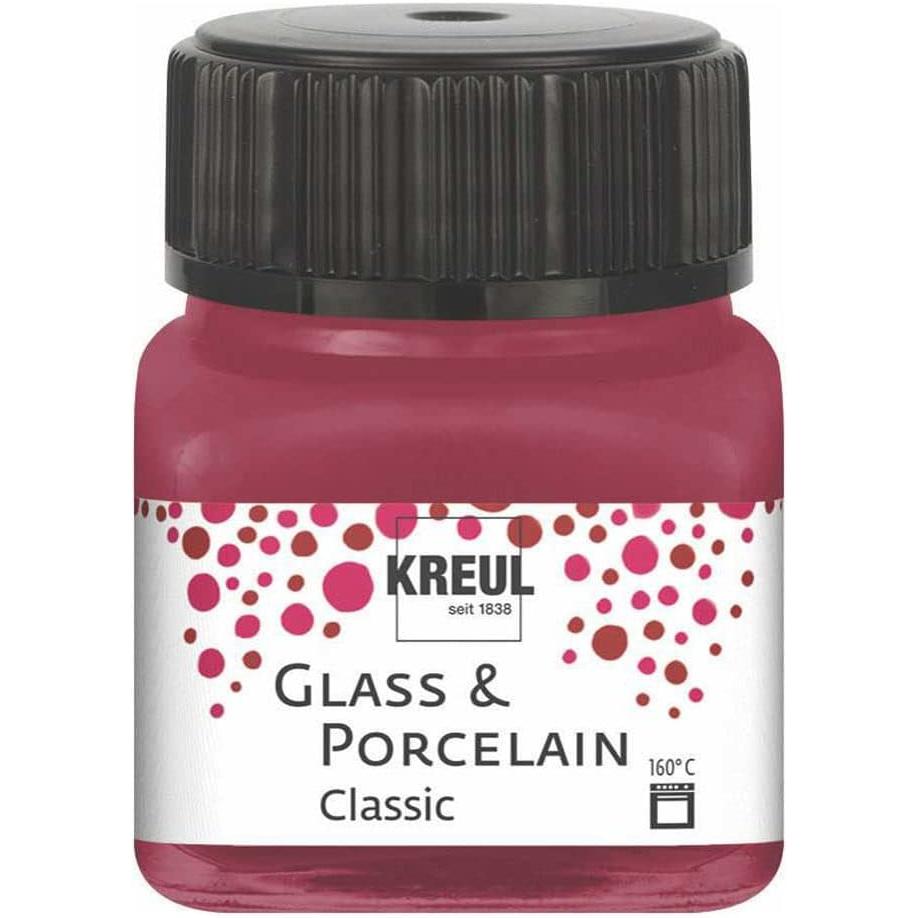 Kreul, Künstlerfarbe + Bastelfarbe, Glass & Porcelain Classic, Porzellan- und Glasfarbe (Granatrot, 20 ml)