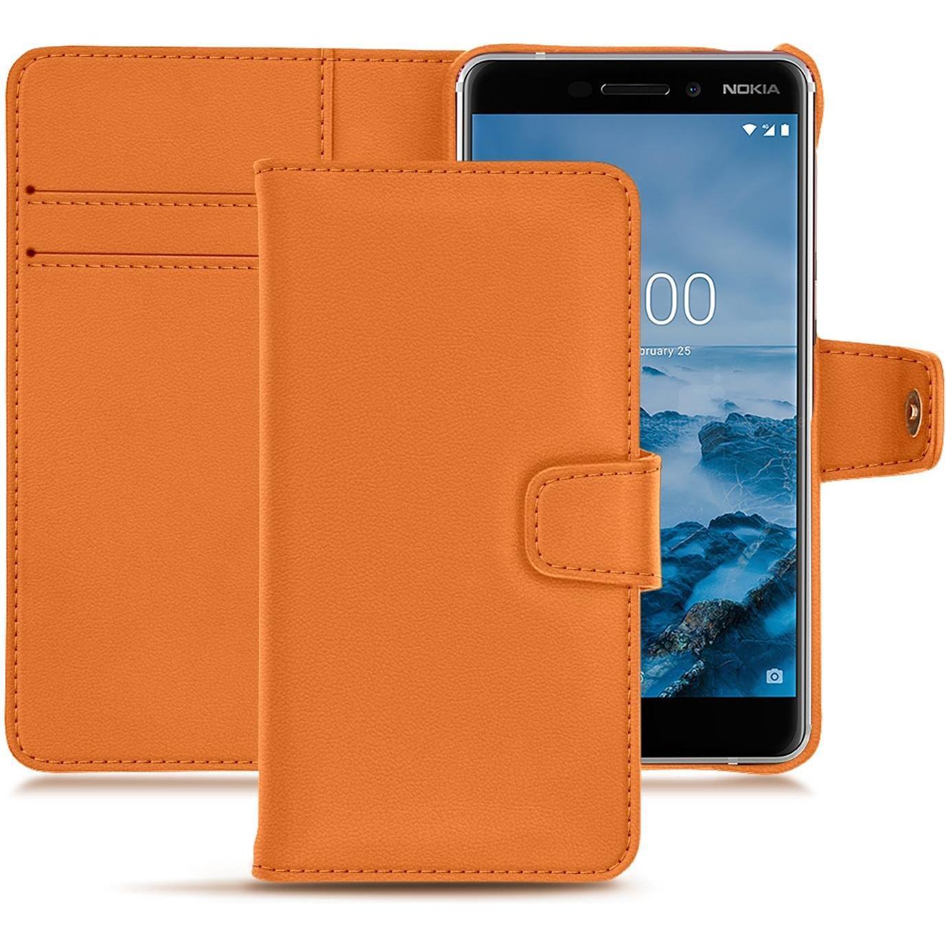 Noreve Lederschutzhülle Wallet (Nokia 6 (2018)), Smartphone Hülle, Orange