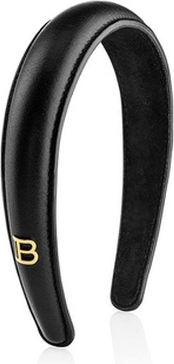 Actual product image Balmain Black Leather Puffed Headband with Gold Plated Log