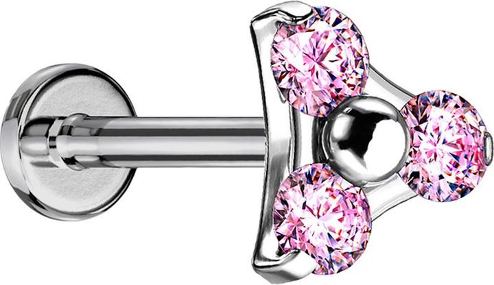Produktbild Star Piercing Micro Labret Innengewinde silber Dreieck drei Kristalle pink (ohne Messing, Titan)
