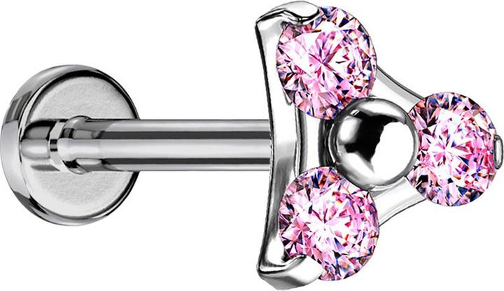 Produktbild Star Piercing Micro Labret Innengewinde silber Dreieck drei Kristalle pink (ohne Messing, Titan G23)