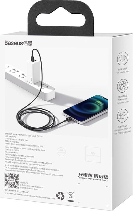 Produktbild Baseus Superior Series Cable USB-C to iP, 20W, PD, 1m (black) (1 m, USB 3.0, 20 W)