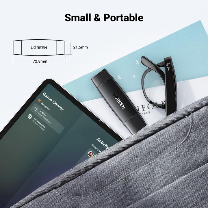 Immagine prodotto Ugreen CM304 Adattatore USB + USB-C Lettore di schede SD + microSD (nero) (USB-C)