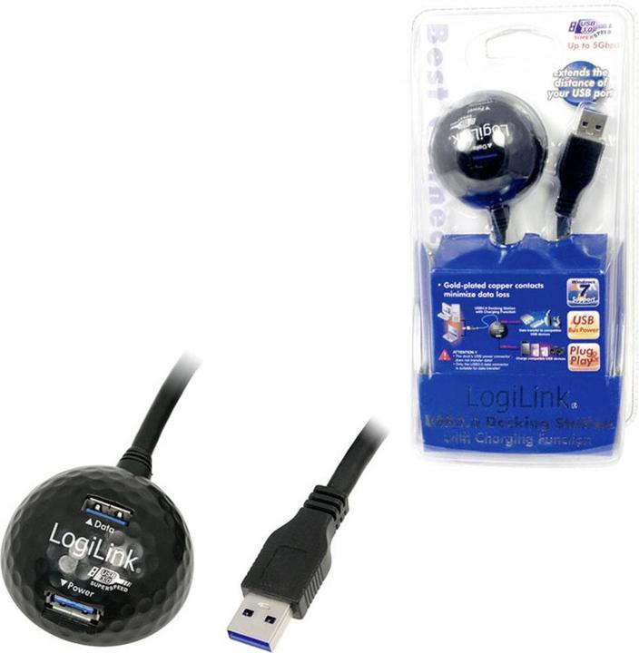 Actual product image LogiLink USB 3.0 Docking Station, 2-fold, with charging function Connection PC: USB plug, connection Docking (USB-A, 2 ports)