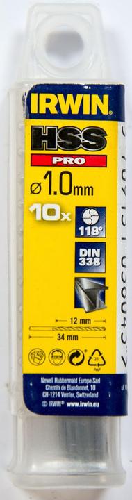 Actual product image Irwin 10502241, Drill, 1 mm, 3.4 cm, Plastic, Soft metal, Wood, 1.2 cm (1 mm)