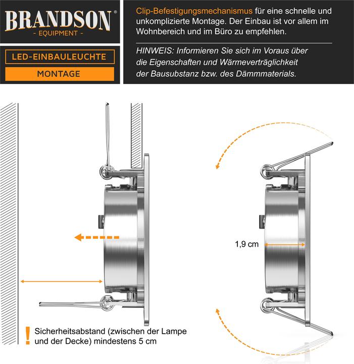 Produktbild Brandson 10x LED Einbaustrahler, schwenkbarer Deckenspot, Edelstahl, 320 Lumen, Deckenstrahler Warmweiss (320 lm)