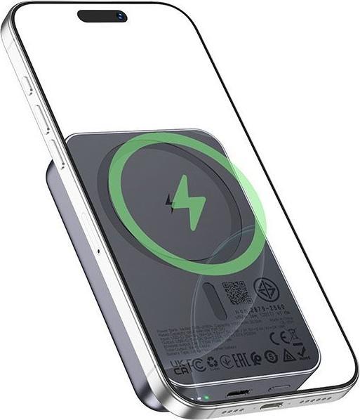 Hoco - J160A Powerbank 10000mAh, 20W+PD20W, Schwarz, Wireless Charging, grau (10000 mAh, 20 W)