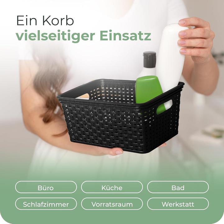 Produktbild Novaliv 6er Set Aufbewahrungsboxen mit Deckel Klein 5L Korb Schwarz in Rattan Design Lebensmittelech (5 l)