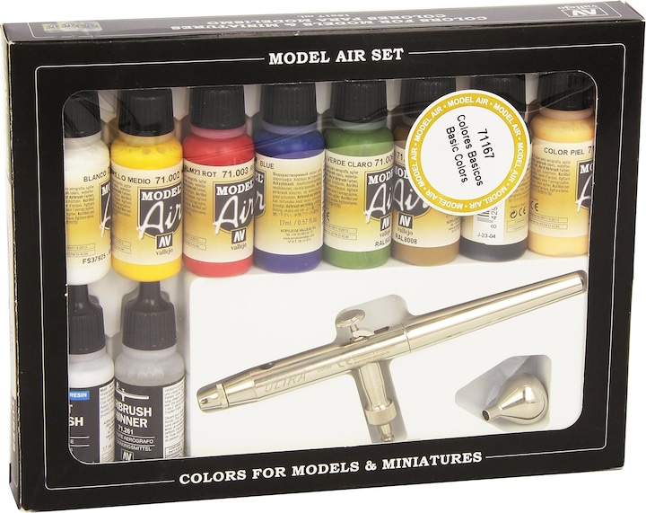 Produktbild Vallejo Airbrush set with Basics Colors 10x17ml (Silber, 170 ml)
