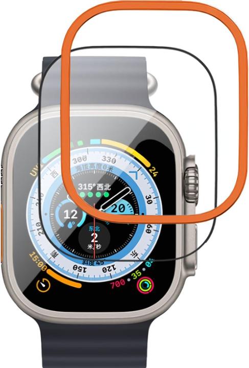 Actual product image Hermex Apple Watch Ultra 2 49mm screen protector glass with stainless steel frame