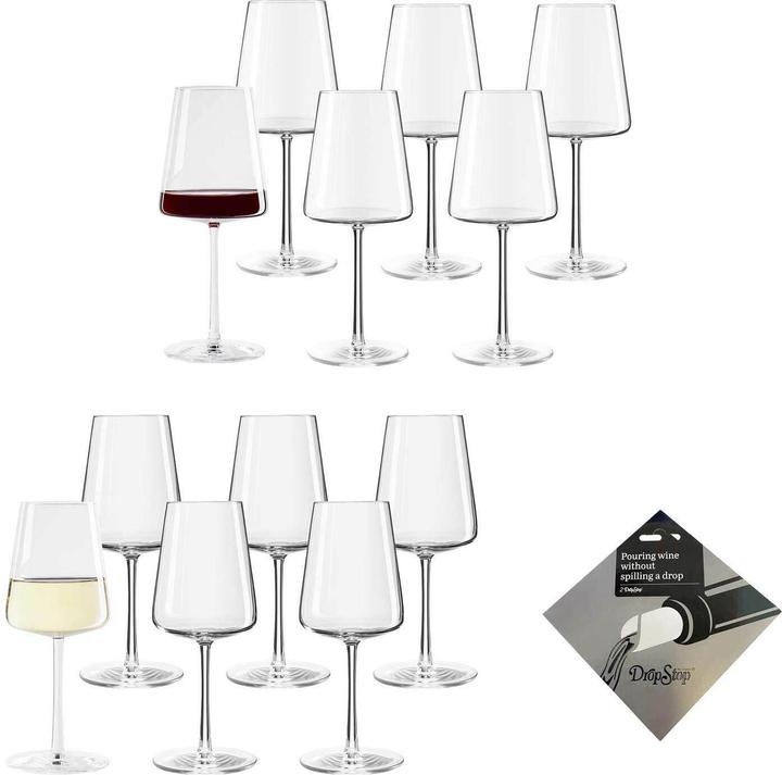Stölzle Weingläser + Weinausgiesser Power Weingläser Set + Dropstop® (13 Gläser, Weissweingläser)