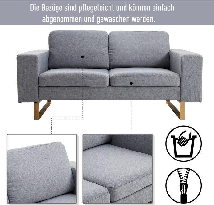 Image du produit Swisshandel24 Canapé 2 places Canapé d'angle Canapé en tissu Siège en bois gris clair (2 places)