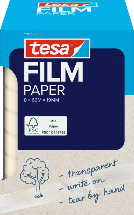 Actual product image tesa tesafilm PAPIER 8x 66mx19mm transp. zum beschriften faltsch. (19 mm)
