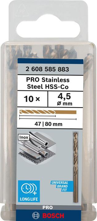 Produktbild Bosch Professional Zubehör PRO Stainless Steel HSS-Co Spiralbohrer, 4.5 x 47 x 80 mm (4.5 mm)
