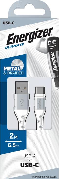 Produktbild Energizer Kabel aus Metall / geflochtenem Nylon - USB-C - 2 m, weiss (2 m)