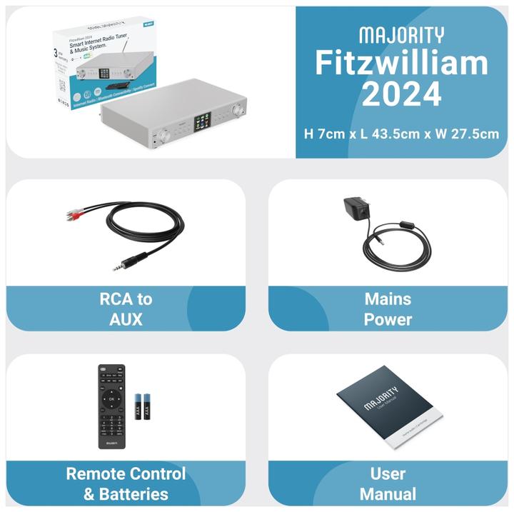 Produktbild Majority Fitzwilliam 2024 Silver DAB+ Radio (Internetradio, DAB+, DAB, FM, Bluetooth)