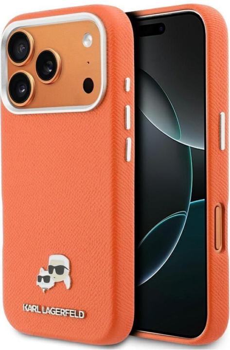 Karl Lagerfeld Case Karl & Choupette Head Pins Saffiano MagSafe for iPhone 17 Pro orange (Apple iPhone 17 Pro)