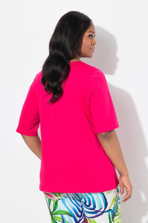 Immagine prodotto Ulla Popken T-shirt dal taglio svasato in cotone Pima con scollo a V e mezze maniche (46, 48)