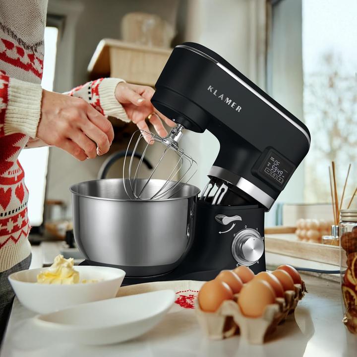 Image du produit KLAMER Küchenmaschine Classic 1400 W – 5,5 L Rührschüssel aus Edelstahl, Knet-, Rühr- & Schneeb… (1400 W, 5.50 l)