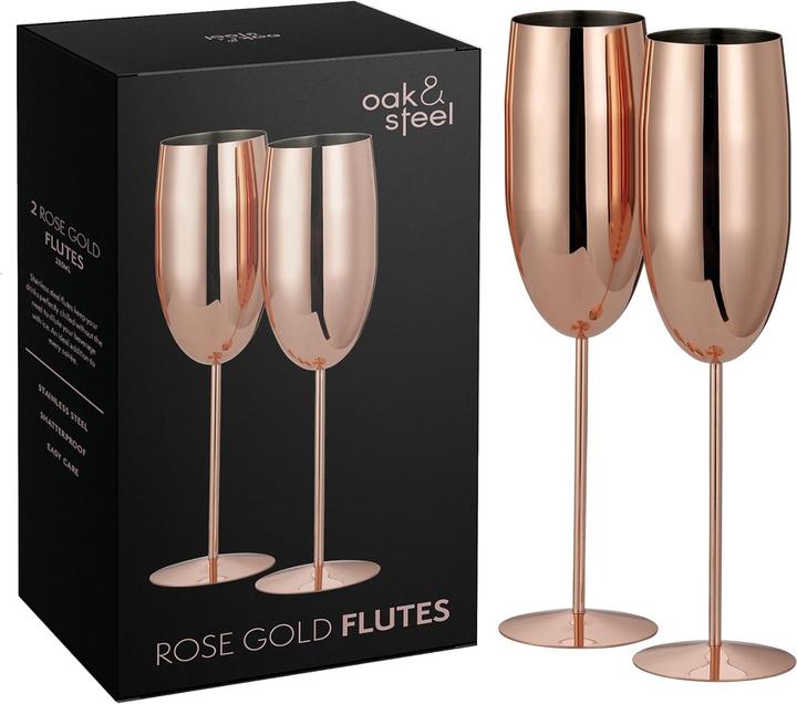 Image du produit Oak & Steel Lot de 2 flûtes à champagne en acier inoxydable or rose (28.50 cl, 2 Verres, Flûtes à champagne)