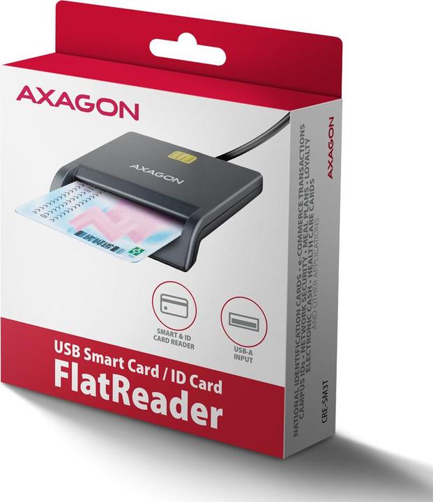 Image du produit Axagon CRE-SM3T, USB-A FlatReader čtečka kontaktních karet Smart card (eObčanka), câble (USB 2.0)