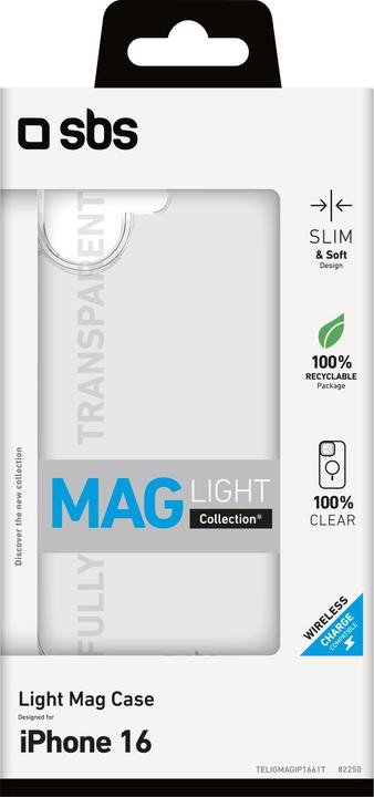 Produktbild SBS Light Mag Cover kompatibel für iPhone 16 transparent (Apple iPhone 16)