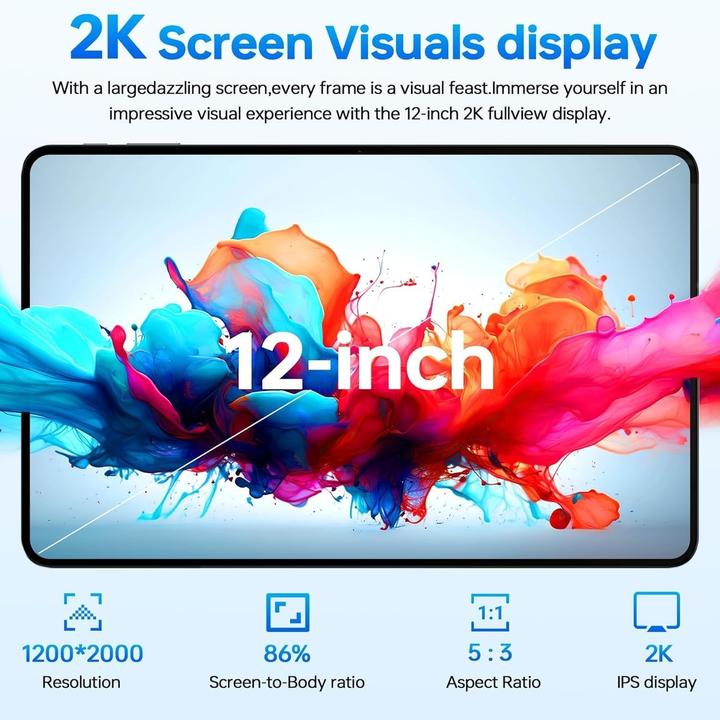 Produktbild OBA Leistungsstarkes Akku-Gaming-Tablet mit 2K IPS-Display und hochauflösender Kamera (5G, 12", 256 GB, Schwarz)