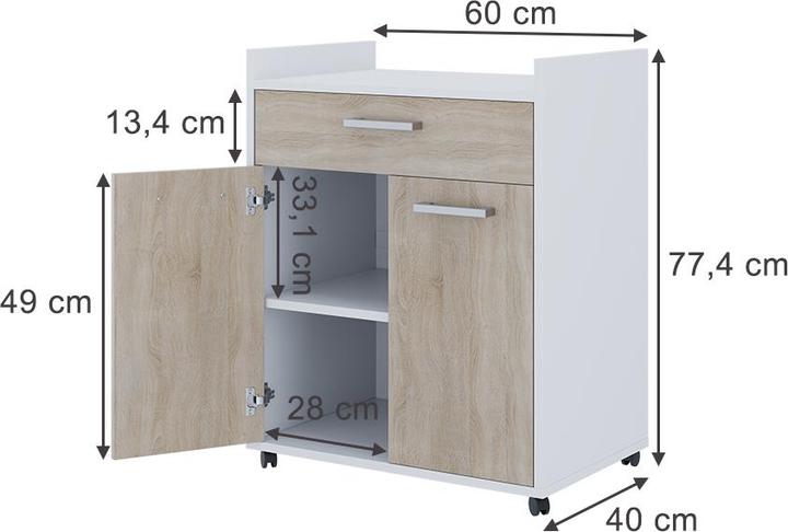 Produktbild Vicco Rollcontainer Ansel, Weiss/Sonoma, 60 x 40 cm mit Schubladen