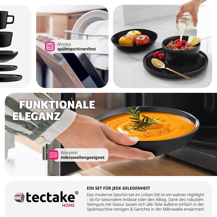 Produktbild tectake Geschirrset Una, aus Steingut, für 6 Personen (30 Stück)