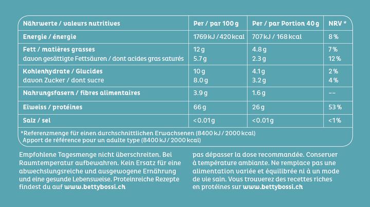 Nährwerte und Zutaten Betty Bossi Nahrungsmittel WheyProtein choco, 600g, 2er Set (2 Stück, 600 g)
