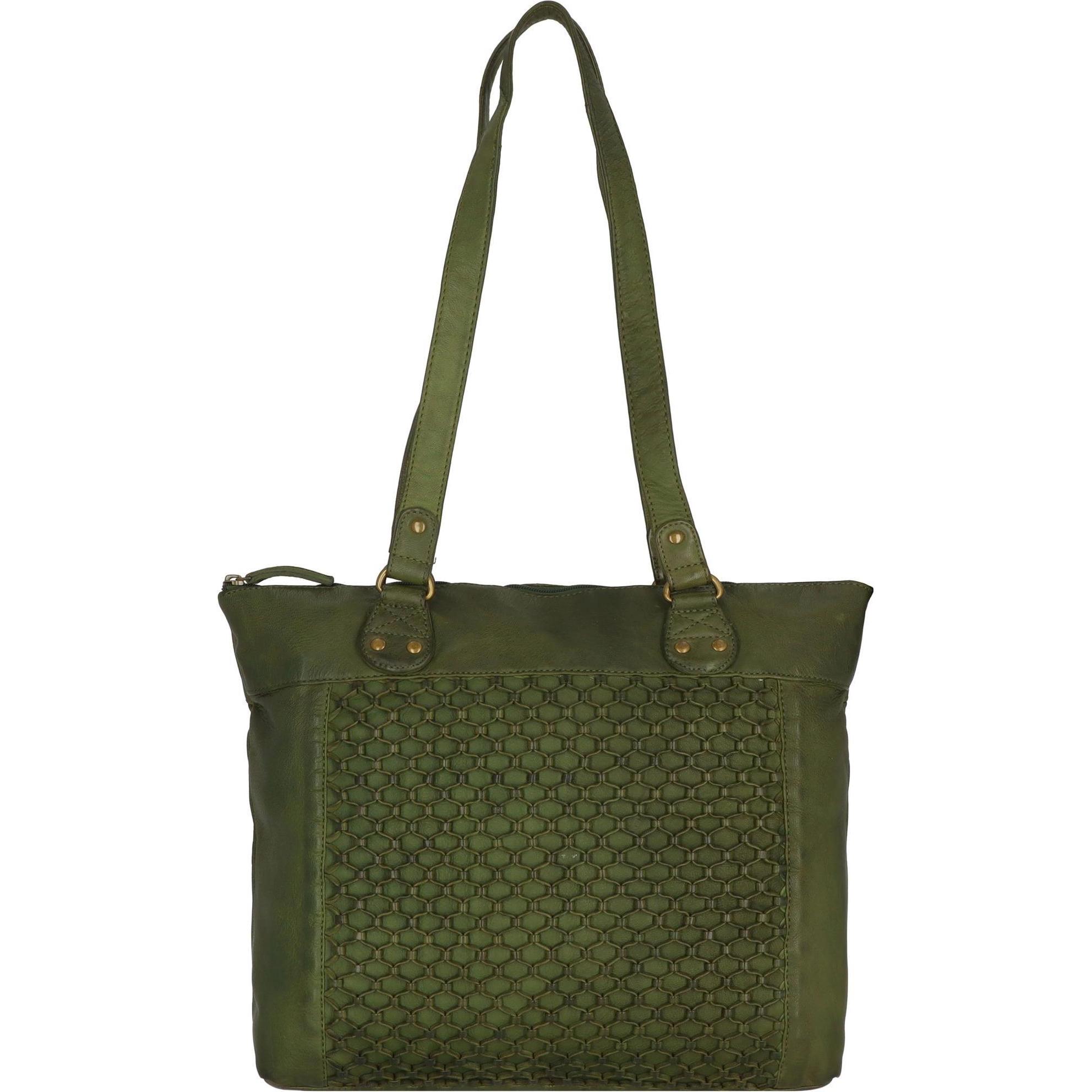 Greenland Nature, Handtasche, Femi & Nine Schultertasche Leder 35 cm, Grün