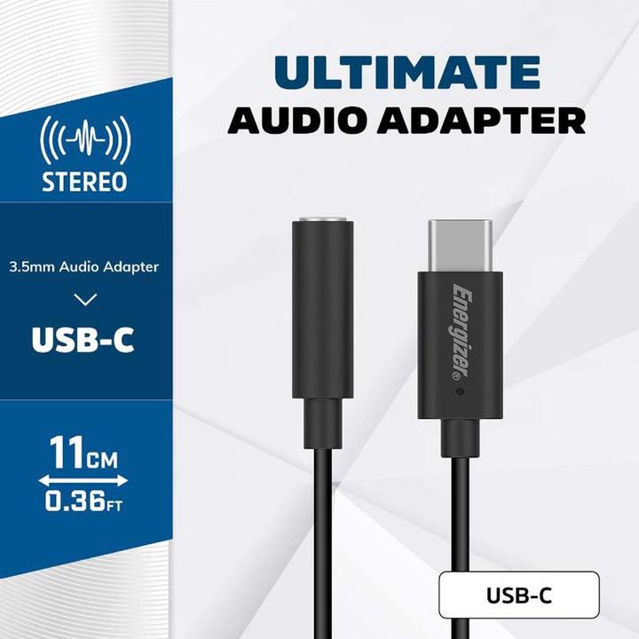 Actual product image Energizer Audio Adapter 3.5mm Jack to USB-C - 11cm (USB-C, 3.5mm jack)