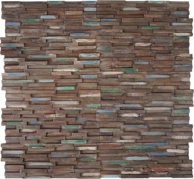 Produktbild Swisshandel24 10x Teak-Holzfliesen (1qm), 3D Wandfliesen Wandverkleidung Mosaikfliesen Wandpaneele vintage braun