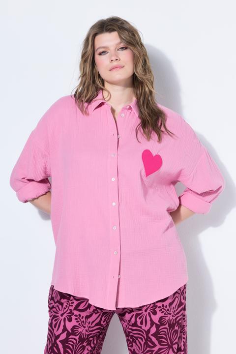 Actual product image Studio Untold Oversized Muslin Heart Patch Button-Down Blouse (46, 48)
