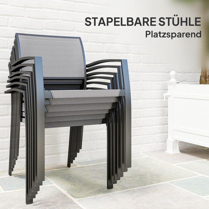 Produktbild Swisshandel24 7 tlg. Essgruppe für 6 Personen, Stühle stapelbar, Stahlgestell, Grau (87 cm)