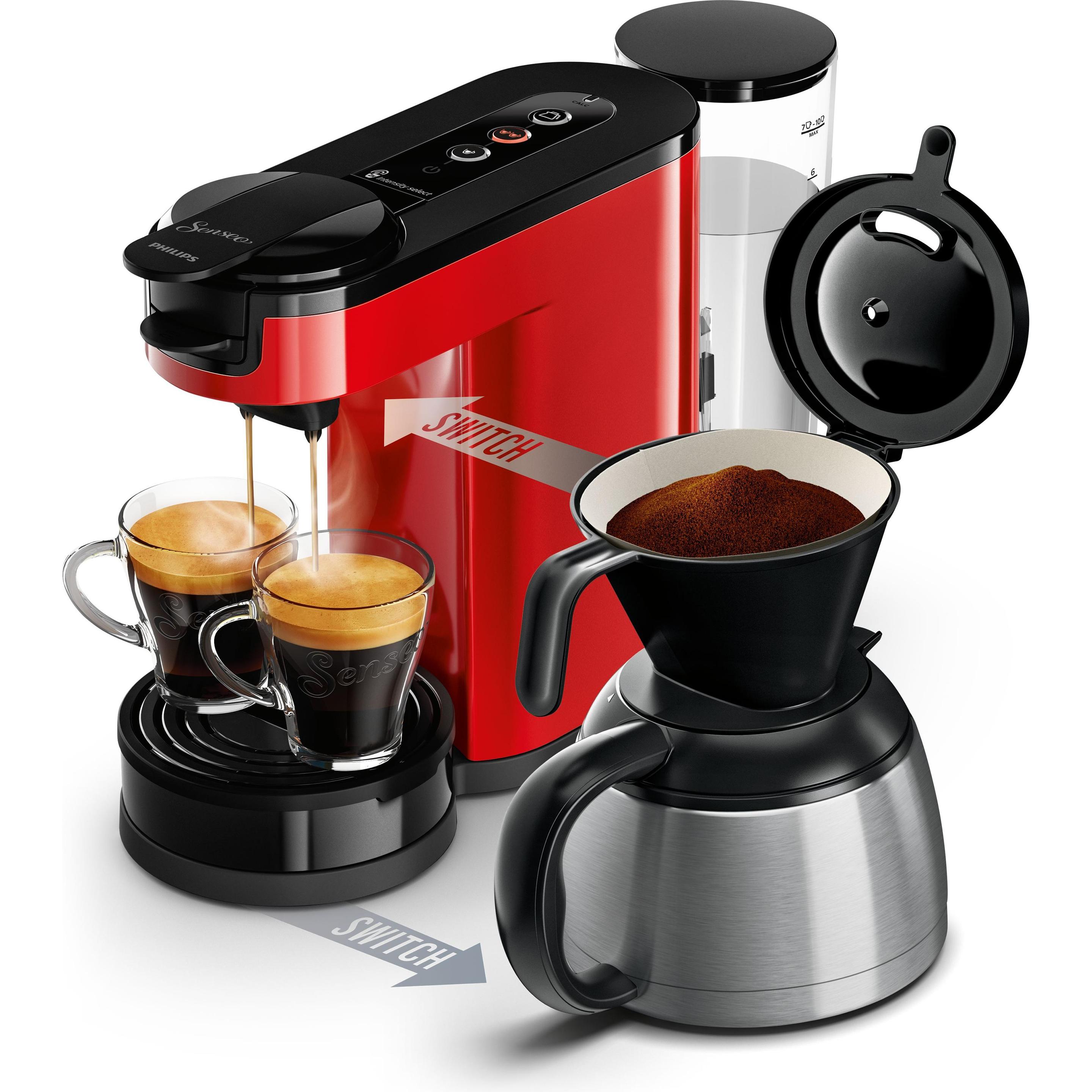 Philips SENSEO SWITCH ROOD HD6592/84, Macchina da caffè a capsule, Nero, Rosso, Argento
