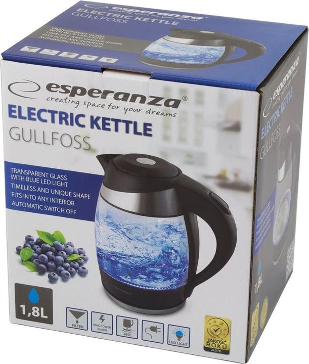 Produktbild Esperanza electric Gullfoss EKK009 (2200W 1.8l, transparent color) (1.80 l, EU-Stecker)