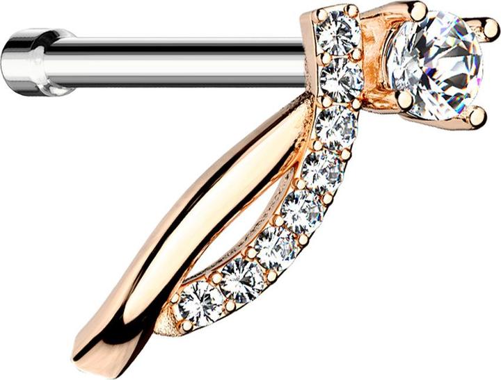 Produktbild Star Piercing Nasenstecker gerade rosegold doppelbogen gebogen mit Kristall (Messing, Chirurgenstahl 316L)