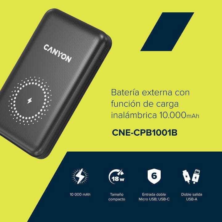 Actual product image Canyon Powerbank PB-1001 10000 mAh Juodas (CNS-CPB1001B) (10000 mAh, 18 W, 37 Wh)
